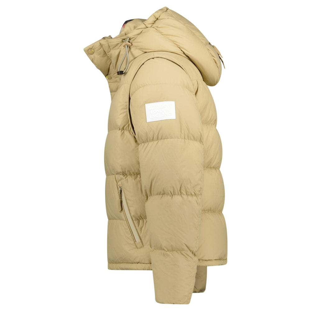 Doudoune à Capuche Rembourrée Carreaux Beige